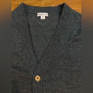 Merona Cardigan Mens Medium Gray Button Wool Blend Sweater Preppy Grandpa Pocket